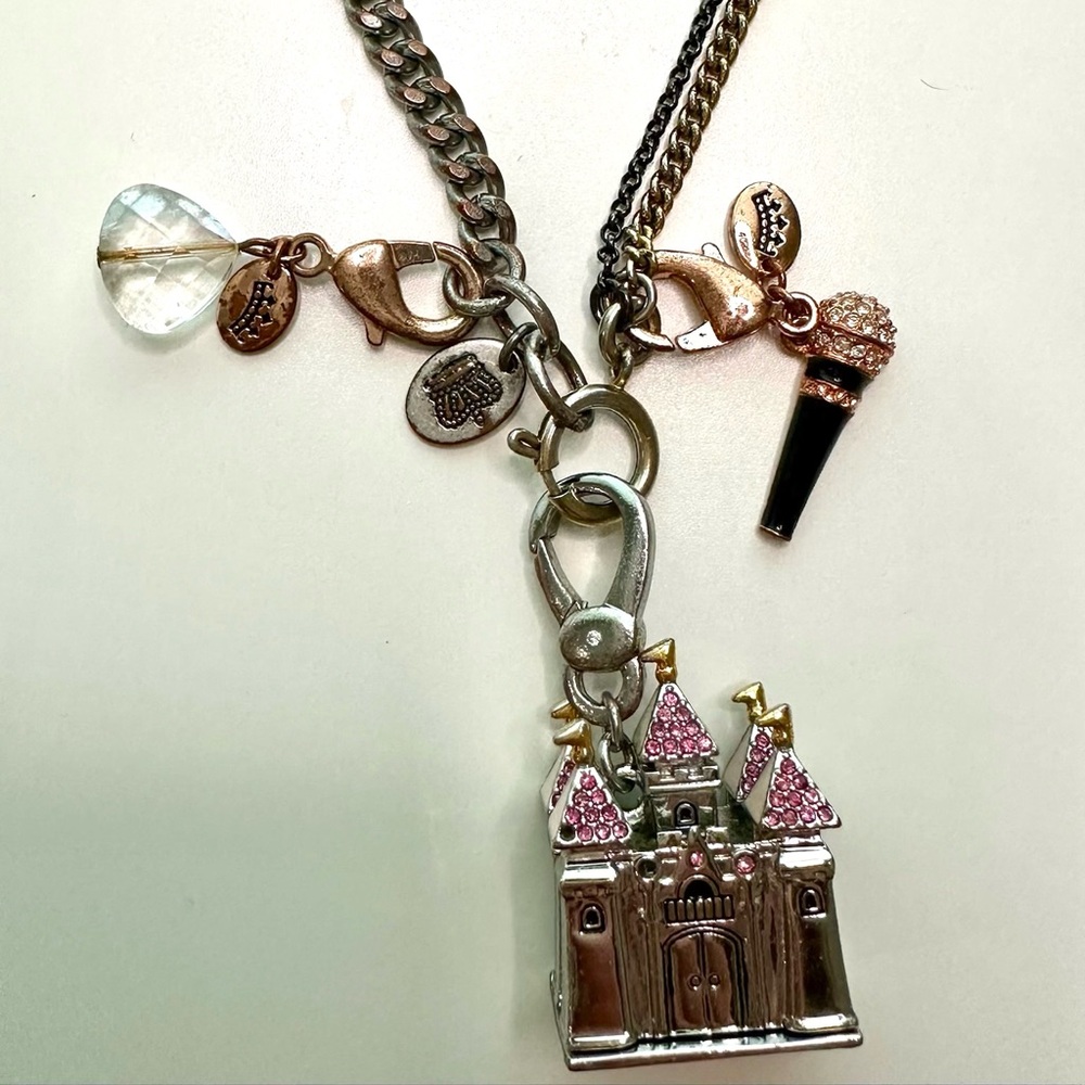 Juicy Couture Chunky Charm Silver Gold Black Tone Crystal Statement Necklace - Picture 11 of 16